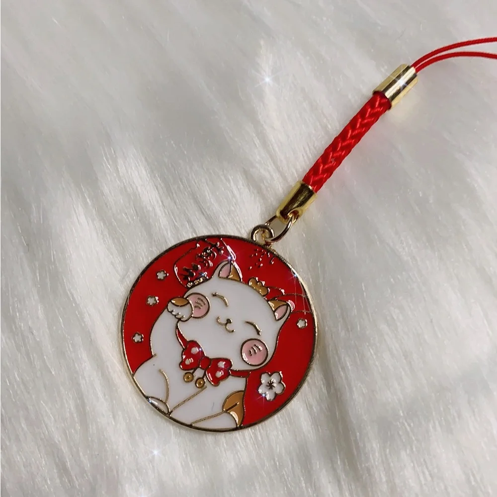 Lucky cat waving fortune phone charm